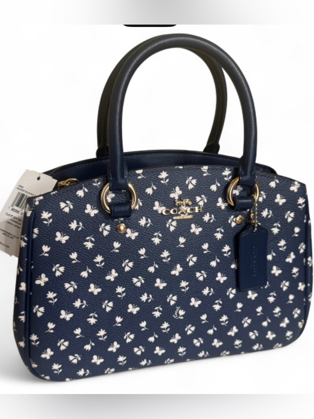 NWT-Coach Navy & White Floral Dome Satchel NWT Beautiful White Butterflies 🦋
